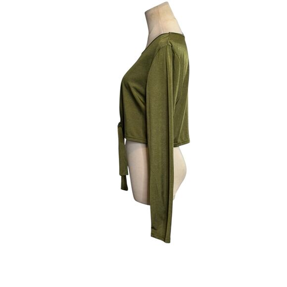 Shein green long sleeves front tie crop top Size 2XL - Picture 7 of 10
